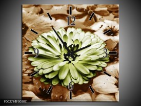 Wandklok op Canvas Bloem | Kleur: Groen, Bruin | F002784C