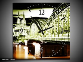 Wandklok op Canvas Brug | Kleur: Groen, Bruin, Zwart | F003082C