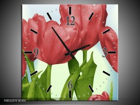 Wandklok op Canvas Tulpen | Kleur: Rood, Groen, Blauw | F003207C