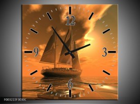 Wandklok op Canvas Zeilboot | Kleur: Bruin, Geel, Grijs | F003222C