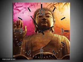 Wandklok op Canvas Boeddha | Kleur: Paars, Bruin, Wit | F003260C