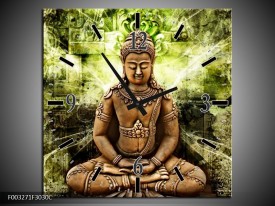 Wandklok op Canvas Boeddha | Kleur: Groen, Bruin | F003271C