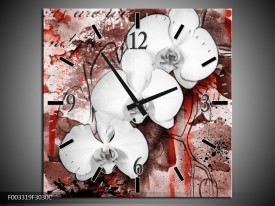 Wandklok op Canvas Orchidee | Kleur: Wit, Rood | F003319C