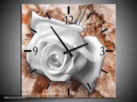 Wandklok op Canvas Roos | Kleur: Wit, Bruin | F003332C
