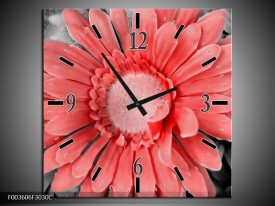 Wandklok op Canvas Gerbera | Kleur: Rood, Zwart | F003606C