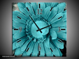 Wandklok op Canvas Gerbera | Kleur: Blauw, Grijs | F003644C