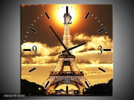 Wandklok op Canvas Eiffeltoren | Kleur: Geel, Goud, Zwart | F003679C