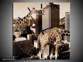 Wandklok op Canvas Giraffe | Kleur: Bruin, Wit | F003705C