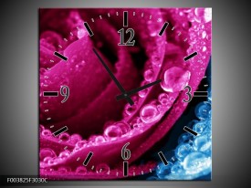 Wandklok op Canvas Roos | Kleur: Roze, Blauw | F003825C