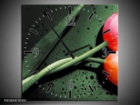 Wandklok op Canvas Tulp | Kleur: Groen, Rood, Zwart | F003844C