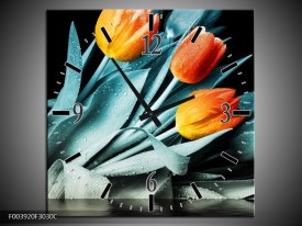 Wandklok op Canvas Tulp | Kleur: Oranje, Blauw, Zwart | F003920C