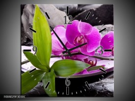 Wandklok op Canvas Orchidee | Kleur: Zwart, Roze, Grijs | F004029C