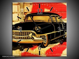 Wandklok op Canvas Oldtimer | Kleur: Zwart, Rood, Geel | F004341C