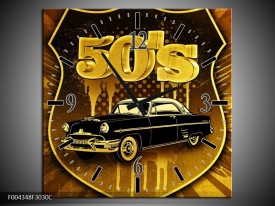 Wandklok op Canvas Oldtimer | Kleur: Goud, Zwart, Bruin | F004348C