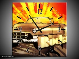 Wandklok op Canvas Oldtimer | Kleur: Geel, Rood, Zwart | F004353C