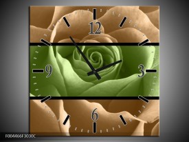 Wandklok op Canvas Roos | Kleur: Groen, Bruin, Zwart | F004466C