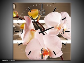 Wandklok op Canvas Orchidee | Kleur: Bruin, Roze | F004677C