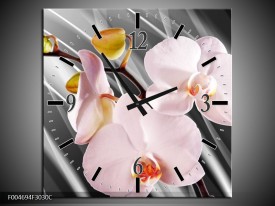 Wandklok op Canvas Orchidee | Kleur: Grijs, Roze, Wit | F004694C