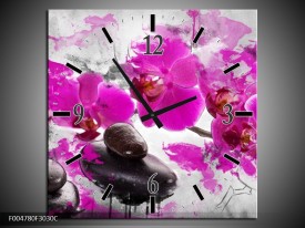 Wandklok op Canvas Orchidee | Kleur: Roze, Grijs, Wit | F004780C