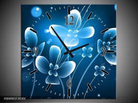 Wandklok op Canvas Bloem | Kleur: Blauw, Wit | F004901C