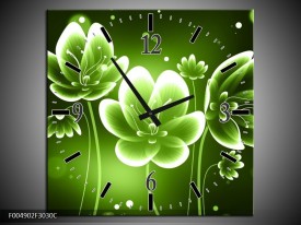 Wandklok op Canvas Bloem | Kleur: Groen, Wit | F004902C