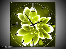 Wandklok op Canvas Bloem | Kleur: Groen, Wit | F004911C
