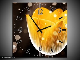 Wandklok op Canvas Tulp | Kleur: Geel, Bruin | F004999C