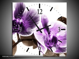 Wandklok op Canvas Orchidee | Kleur: Paars, Grijs | F005082C