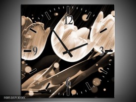 Wandklok op Canvas Tulp | Kleur: Wit, Zwart, Grijs | F005107C