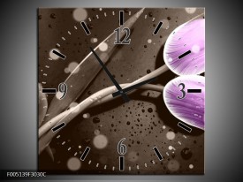 Wandklok op Canvas Tulp | Kleur: Paars, Grijs | F005139C