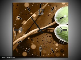 Wandklok op Canvas Tulp | Kleur: Groen, Bruin | F005140C