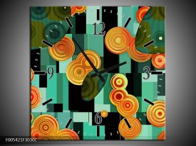 Wandklok op Canvas Modern | Kleur: Groen, Oranje, Zwart | F005421C