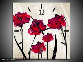 Wandklok op Canvas Klaproos | Kleur: Rood, Creme, Zwart | F005501C