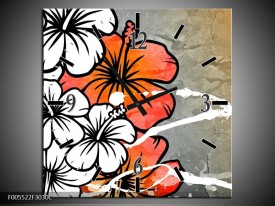 Wandklok op Canvas Art | Kleur: Grijs, Oranje, Wit | F005522C
