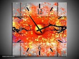 Wandklok op Canvas Boom | Kleur: Grijs, Rood, Oranje | F005599C