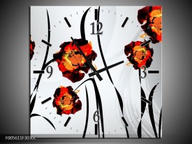 Wandklok op Canvas Tulp | Kleur: Grijs, Oranje, Zwart | F005611C