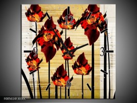 Wandklok op Canvas Tulp | Kleur: Oranje, Zwart, Bruin | F005614C