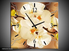 Wandklok op Canvas Orchidee | Kleur: Bruin, Creme | F005693C