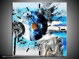 Wandklok op Canvas Cirkel | Kleur: Blauw, Zwart | F005777C