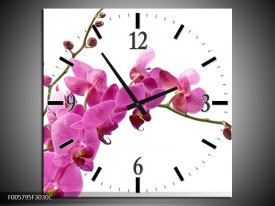 Wandklok op Canvas Orchidee | Kleur: Roze, Wit | F005795C