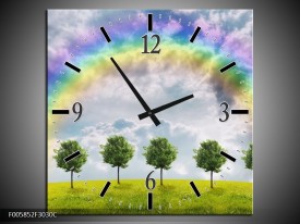 Wandklok op Canvas Bomen | Kleur: Groen, Grijs, Paars | F005852C