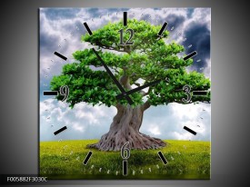 Wandklok op Canvas Boom | Kleur: Groen, Grijs | F005882C