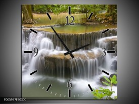 Wandklok op Canvas Waterval | Groen, Grijs, Wit | F005937C