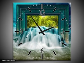 Wandklok op Canvas Waterval | Blauw, Groen, Wit | F005953C