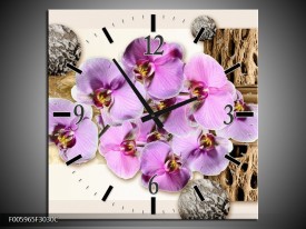 Wandklok op Canvas Orchidee | Roze, Wit, Bruin | F005965C
