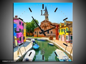 Wandklok op Canvas Venetie | Kleur: Blauw, Rood, Roze | F006012C