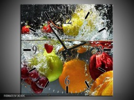 Wandklok op Canvas Fruit | Kleur: Grijs, Oranje | F006015C