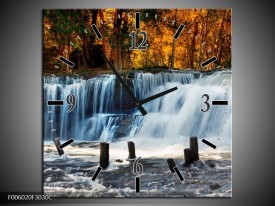 Wandklok op Canvas Waterval | Kleur: Grijs, Bruin | F006020C