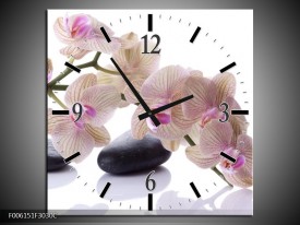 Wandklok op Canvas Orchidee | Kleur: Wit, Zwart, Roze | F006151C