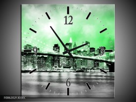Wandklok op Canvas Brug | Kleur: Grijs, Groen | F006202C